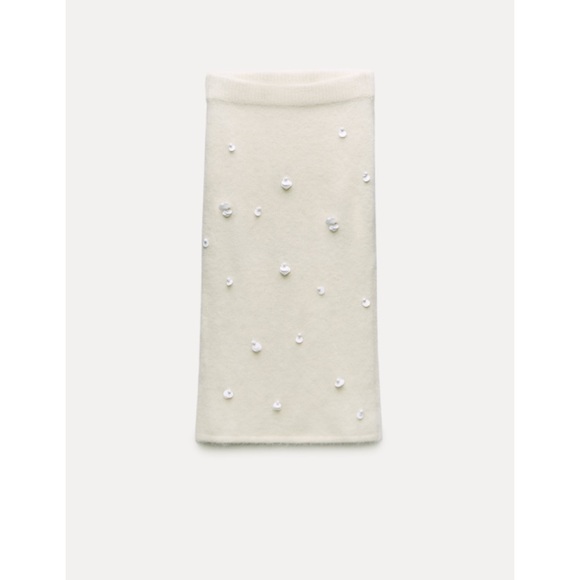 Zara Sequin embroidered Alpaca Blend Knit Pencil Midi Skirt Ecru white S NWT - Picture 9 of 14